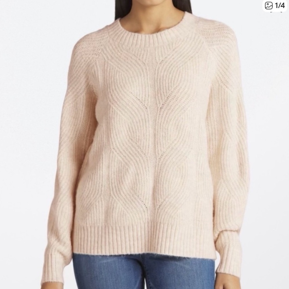 Market & Spruce Emma‎ Novelty Stitch Crewneck Sweater Beige XXL Stitch Fix NWT